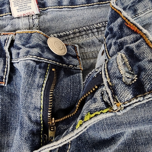 True Religion Joey Rainbow Stitch Low Rise Distressed Bootcut Jeans Blue Size 29 - Picture 4 of 15